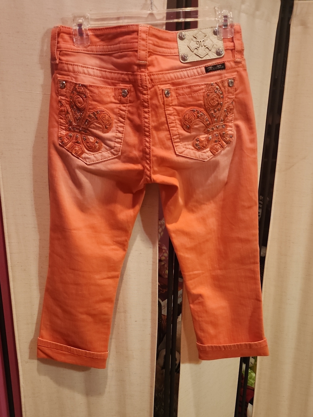 Miss Me Orange Embellished Ankle Jeans